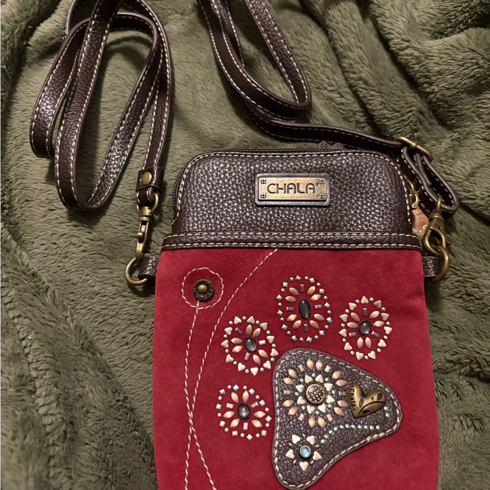Chala Red and Brown Floral Crossbody Bag